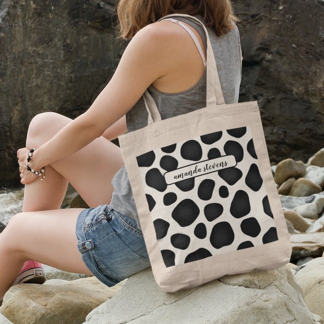 Tote Bag Nom personnalisé Motif de typographie noire Abstra (Créateur téléchargé)