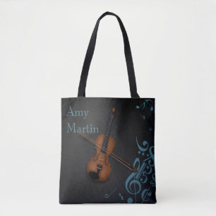Tote Bag Nom personnalisé ou Violon de message sur Black & 