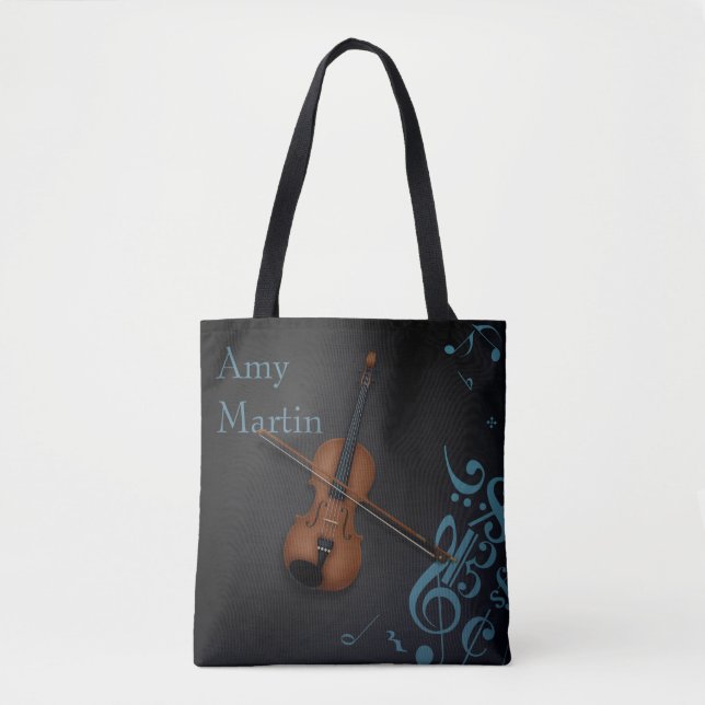 Tote Bag Nom personnalisé ou Violon de message sur Black &  (Devant)