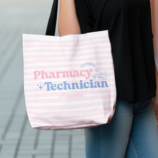 Tote Bag Nom personnalisé Pastel Technicien en pharmacie (Créateur téléchargé)