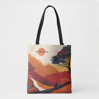 Tote Bag Nom personnalisé, Paysage d'automne chaleureux, Ar