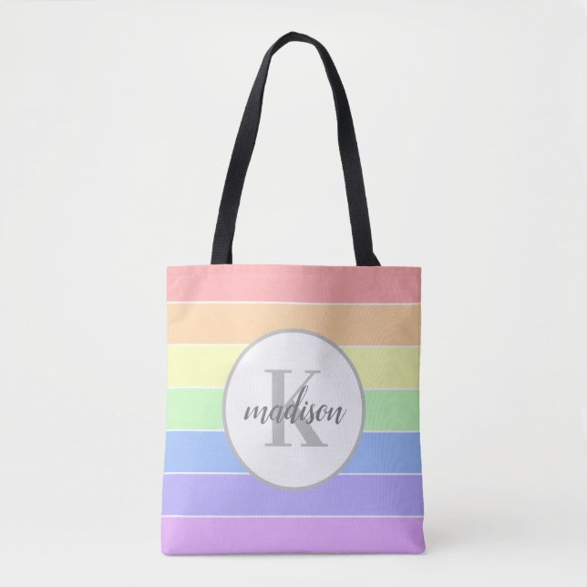 Tote Bag Nom personnalisé personnalisé Monogramme bandes ar (Devant)