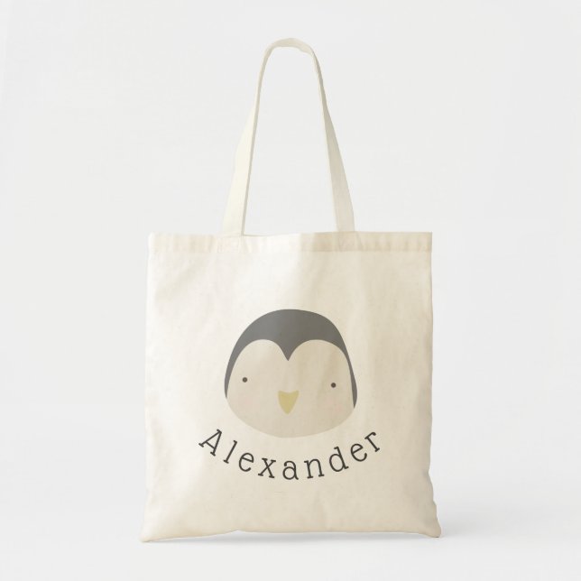 Tote Bag Nom personnalisé Pingouin mignon (Devant)