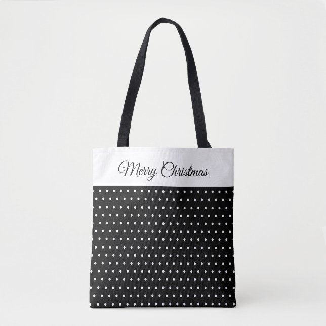 Tote Bag Nom personnalisé Point Polka noir et blanc (Devant)