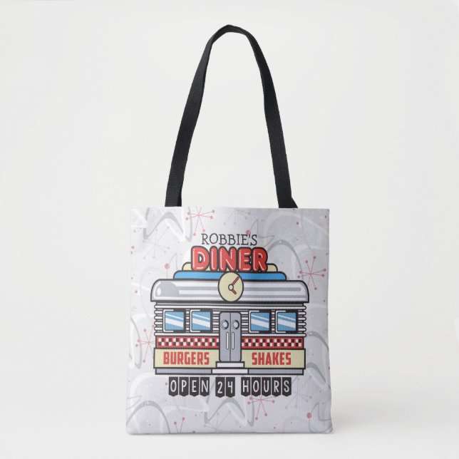 Tote Bag NOM Personnalisé Retro les années 50 Diner Signé C (Devant)