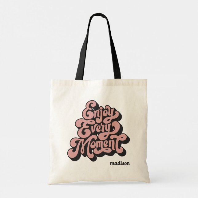 Tote Bag Nom personnalisé Retro "Profitez de chaque instant (Dos)