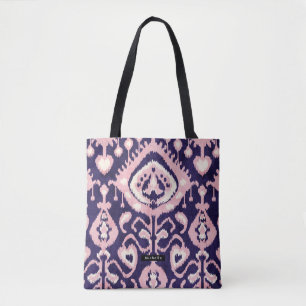 Tote Bag Nom personnalisé rose Ikat Motif Bridesmaid