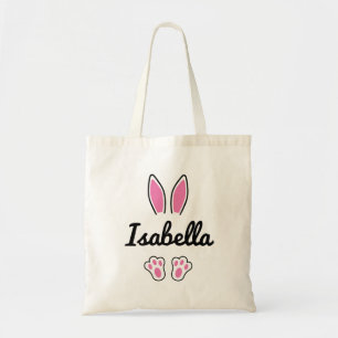 Tote Bag Nom personnalisé rose Lapin de Pâques Oreilles pie