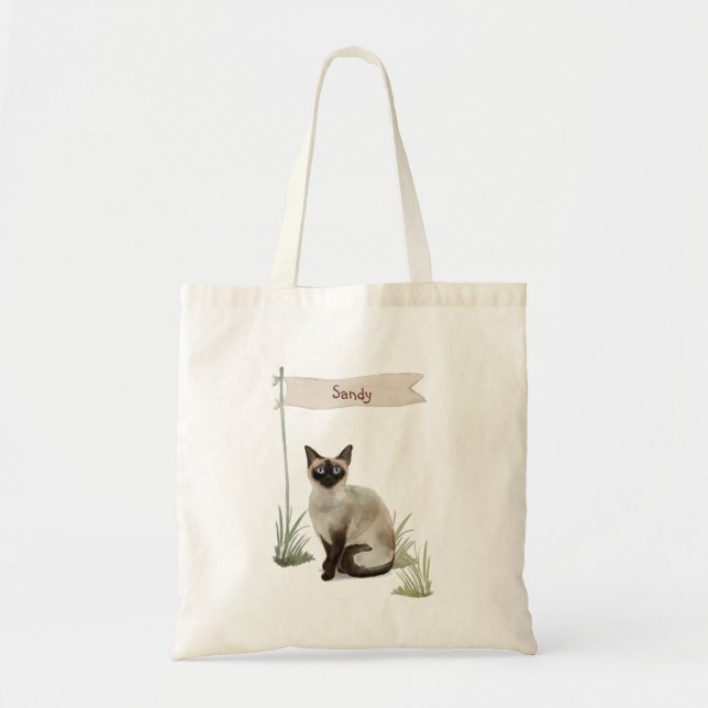 Tote Bag Nom personnalisé Siamese Chat Pet (Devant)