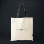 Tote Bag Nom personnalisé Simple Feminine Girl Script noir<br><div class="desc">Personnalisé Nom Simple Feminine Girly Black Script Sac fourre-tout Idée cadeau pour vos demoiselles d'honneur, amis et famille.</div>