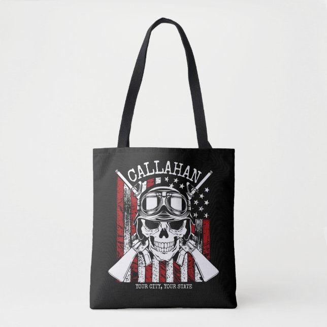 Tote Bag NOM personnalisé Soldat Crâne Double Armes USA Dra (Devant)