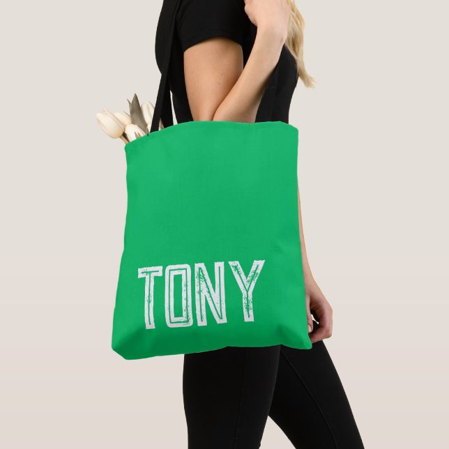 Tote Bag Nom personnalisé Solide Apple Green Monogramme (De près)