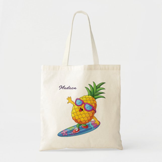 Tote Bag Nom personnalisé Surfing Pineapple (Devant)