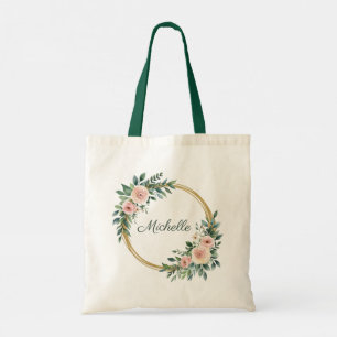 Tote Bag Nom personnalisé tendance Botanical Gold Green
