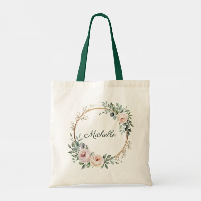Tote Bag Nom personnalisé tendance Botanical Gold Green (Dos)