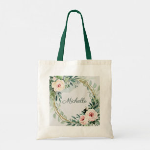 Tote Bag Nom personnalisé tendance Botanical Gold Green