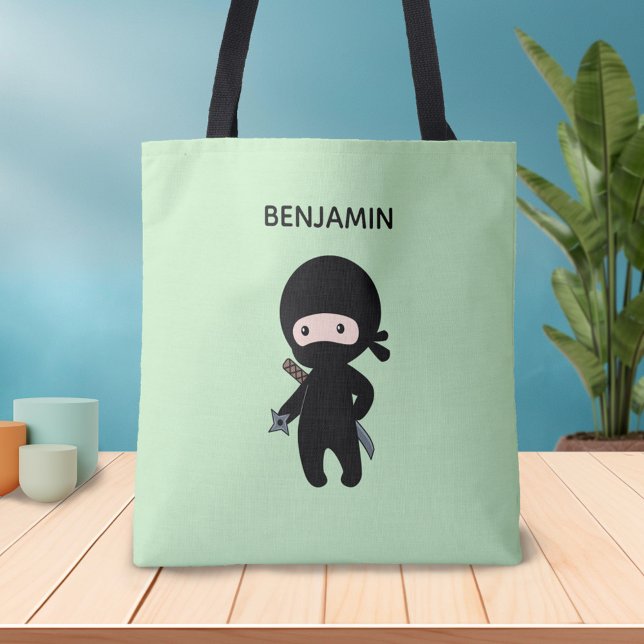 Tote Bag Nom personnalisé Tiny Ninja sur Vert (Créateur téléchargé)