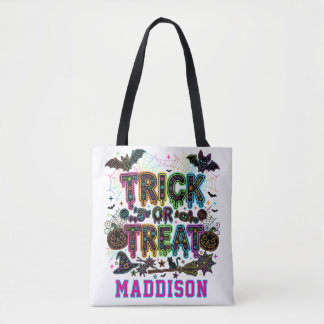 Tote Bag Nom personnalisé Trick or Treat Enfants Halloween 