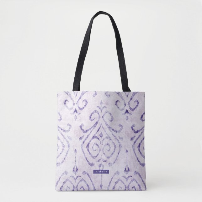 Tote Bag Nom personnalisé violet Ikat Motif Bridesmaid (Devant)