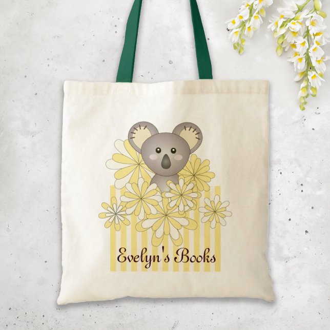Tote Bag Nom personnalisé Yellow Cute Baby Koala Kids (Créateur téléchargé)