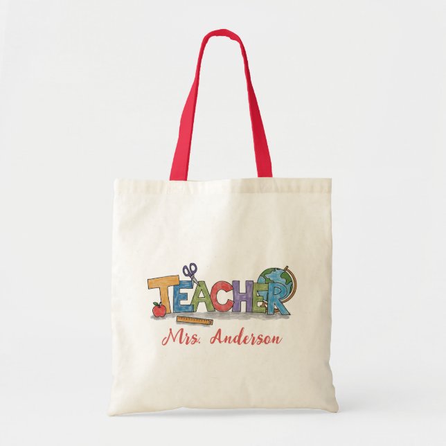 Tote Bag Nom personnel enseignant Apple Pencil ciseau cisea (Devant)