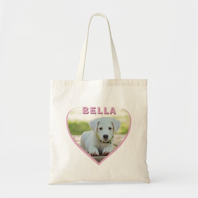 Tote Bag Nom photo du chien Coeur rose (Devant)