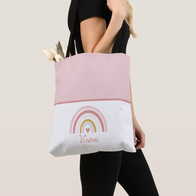 Tote Bag Nom Prépa Chic Mignon Classique Rose Arc-en-ciel (De près)
