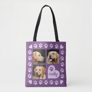 Tote Bag Nom Purple Heart de chien de collage de 3 photos