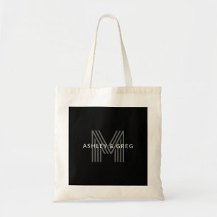 Tote Bag Nom rétro moderne monogramme modifiable noir et gr
