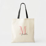 Tote Bag Nom simple et monogramme personnalisé<br><div class="desc">Elégant Moderne Personnalisé monogramme et sacs fourre-tout de nom en rose et noir,  simple et élégant. grands cadeaux de mariée personnalisés à la fête de mariage,  la douche nuptiale ou la fête de bachelorette. Customisez le monogramme ou le nom avec votre choix de couleur ou de police.</div>