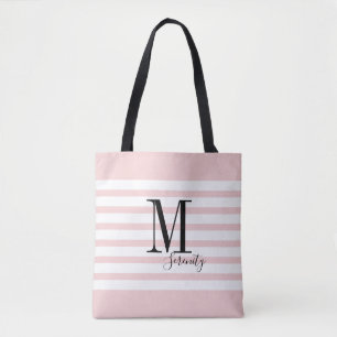 Tote Bag Nom simple et monogramme rose personnalisé