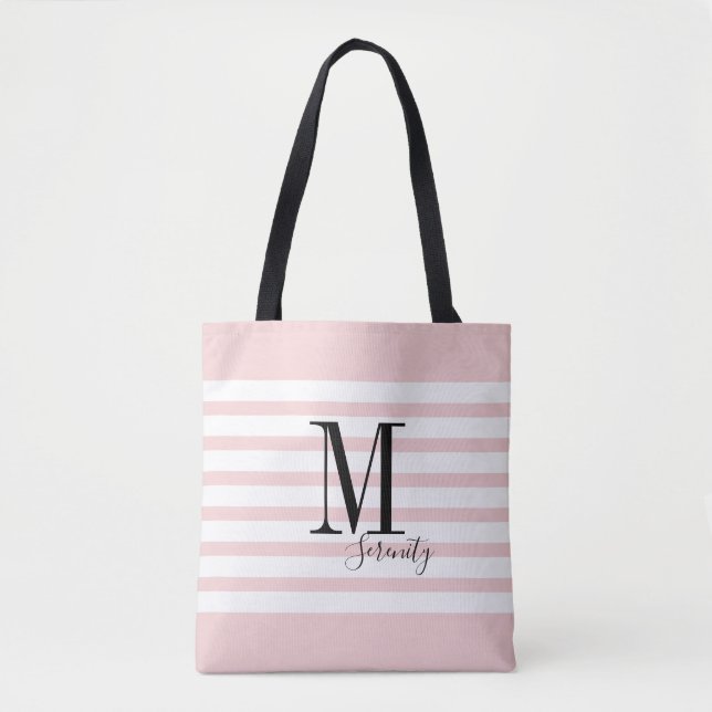 Tote Bag Nom simple et monogramme rose personnalisé (Devant)