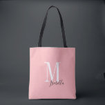Tote Bag Nom simple personnalisé et monogramme rose<br><div class="desc">Élégant monogramme moderne personnalisé et sacs fourre-tout de nom en noir,  blanc et rose,  simple et élégant. cadeaux de mariage personnalisés lors d'une fête de mariage,  d'une douche nuptiale ou d'une fête de bachelorette.  Customisez la couleur arrière - plan de votre choix.</div>