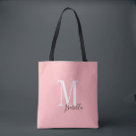 Tote Bag Nom simple personnalisé et monogramme rose<br><div class="desc">Elégant Moderne monogramme personnalisé et sacs fourre-tout de nom en noir,  blanc et rose,  simple et élégant. grands cadeaux de fête de mariée personnalisés à la fête de mariage,  douche nuptiale ou de bachelorette. Customisez la couleur arrière - plan avec votre choix.</div>