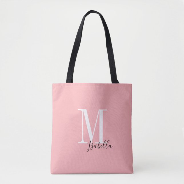 Tote Bag Nom simple personnalisé et monogramme rose (Devant)