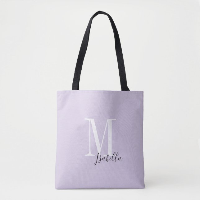Tote Bag Nom simple personnalisé et monogramme violet (Devant)