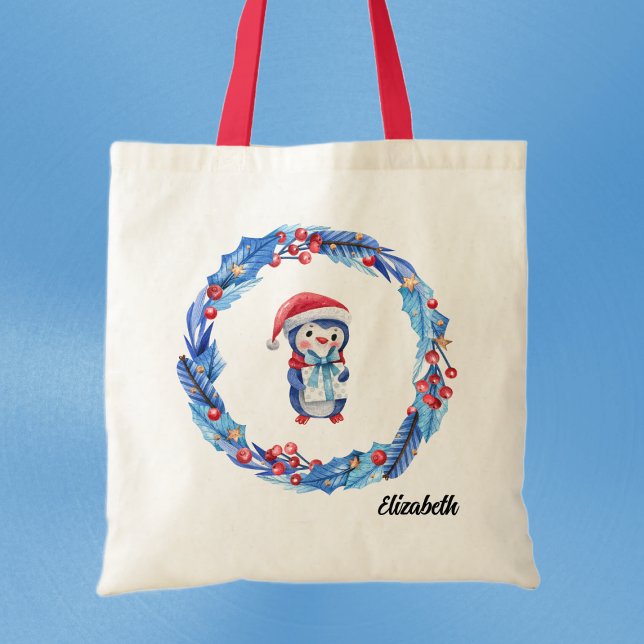 Tote Bag Nom sur la couronne bleu et rouge de pingouin de v (Créateur téléchargé)