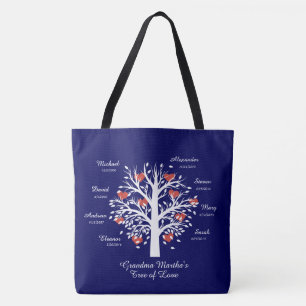 Tote Bag Noms/dates faits sur commande d'arbre de