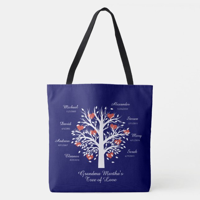 Tote Bag Noms/dates faits sur commande d'arbre de (Devant)