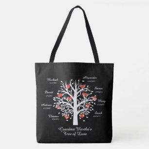 Tote Bag Noms/dates faits sur commande d'arbre de