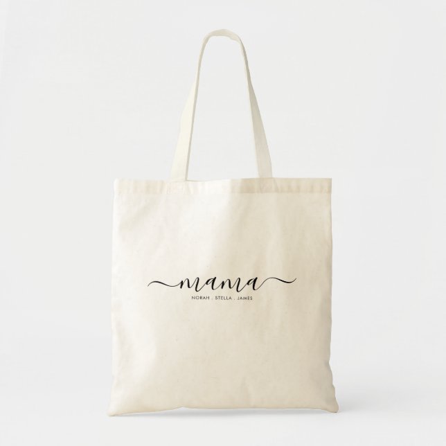 Tote Bag Noms des enfants de maman en script noir (Devant)