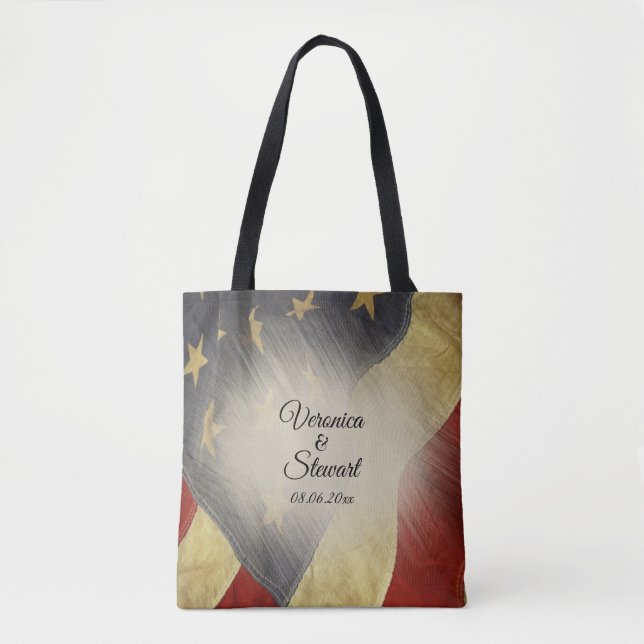 Tote Bag Noms et date du drapeau américain en détresse (Devant)