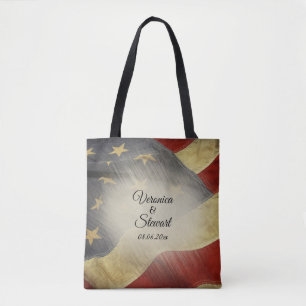 Tote Bag Noms et date du drapeau américain en détresse