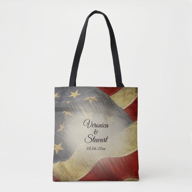 Tote Bag Noms et date du drapeau américain en détresse (Devant)