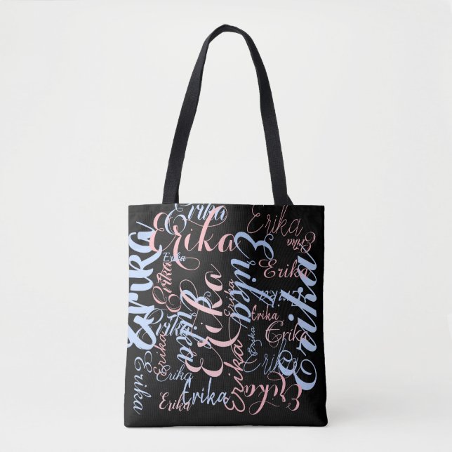 Tote Bag noms manuscrits personnalisés en noir (Devant)