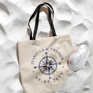 Tote Bag Noms personnalisés du Rose de boussole nautique