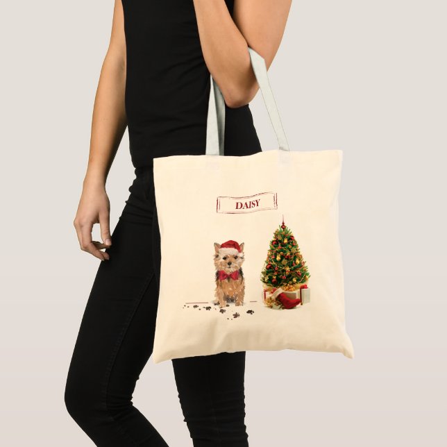 Tote Bag Norfolk Terrier Drôle chien de Noël avec arbre (Devant (produit))