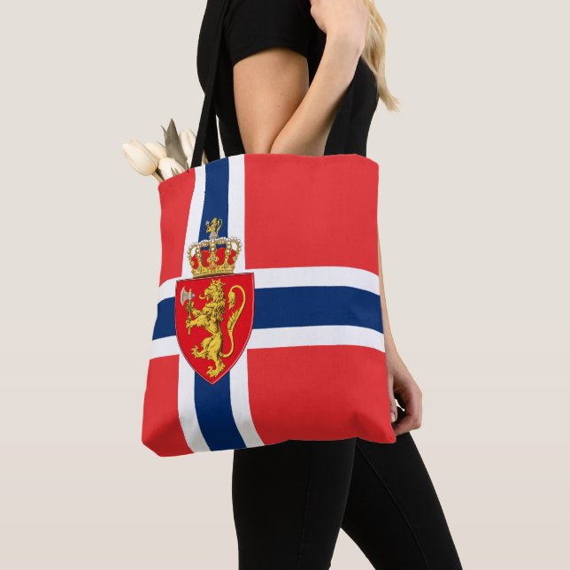 Tote Bag Norvège, pavillon norvégien, avec armoiries/bleu (De près)