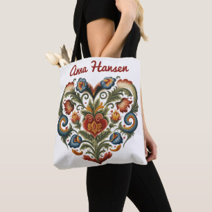 Tote Bag Norwegian Rosemaling Folk Art Heart Personnalisé T