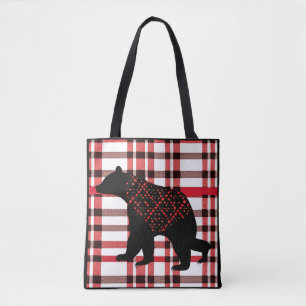 Tote Bag Norwood Rustique Ours Noir Silhouette Sur Plaid